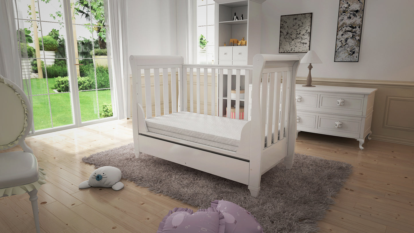 Eva Sleigh Cot Bed Dropside with Drawer