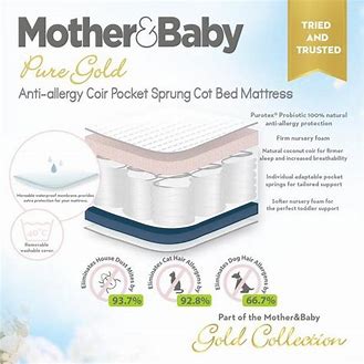 Mother & Baby Pure Gold Anti Allergy Coir Pocket Sprung Cot Bed Mattress 140x70