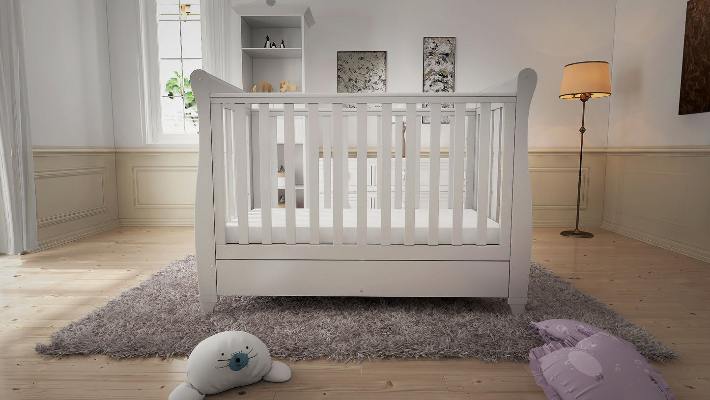 Eva Sleigh Cot Bed Dropside with Drawer