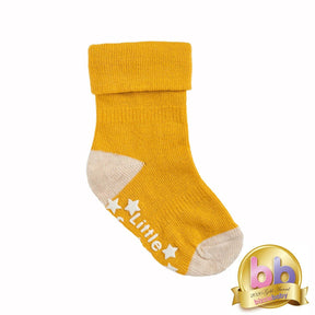 Non-Slip Stay On Socks in Mustard with Oatmeal: 6-12 months