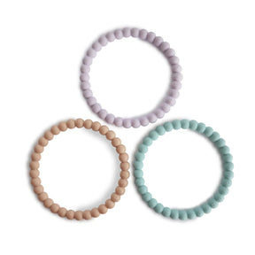 Mushie Pearl Teething Bracelets Peach,brown and Green
