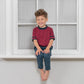 Boys Tshirt In Maroon With Navy Trim