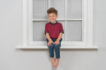 Boys Tshirt In Maroon With Navy Trim