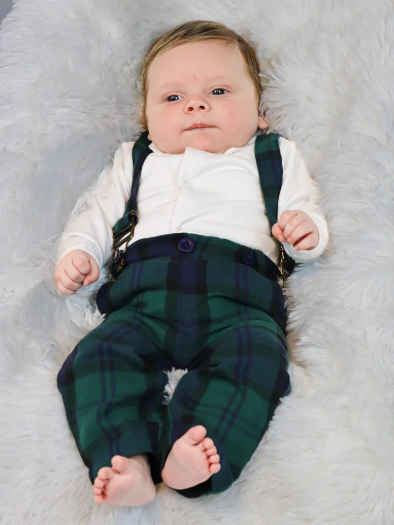Trouser With Suspenders Set Baby Boy Snow White And Deep Teal
