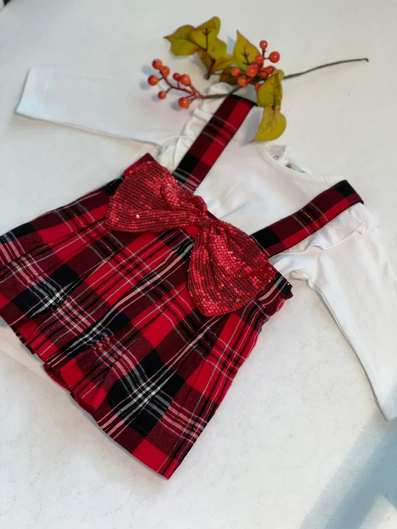 Tartan Skirt With Bow Set Baby Girl Snow White And High Risk Red