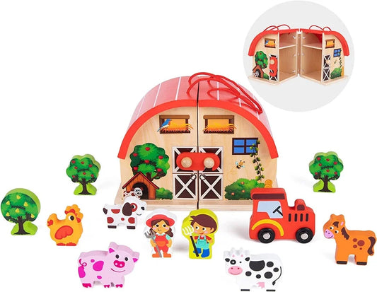 Woody Treasures Wooden Farm House Set