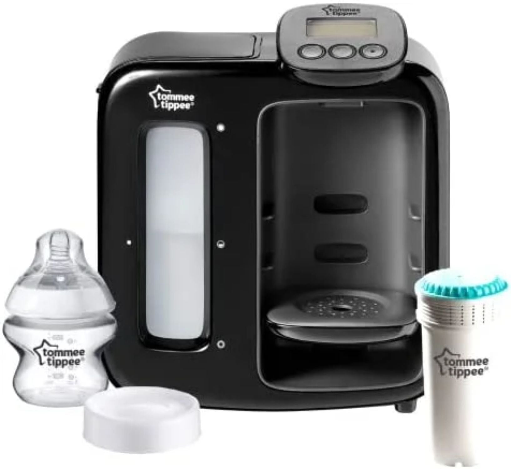 Tommee Tippee Perfect Prep Day & Night, Baby Bottle Maker Machine with Digital Display and Adjustable Volume, Black and Grey