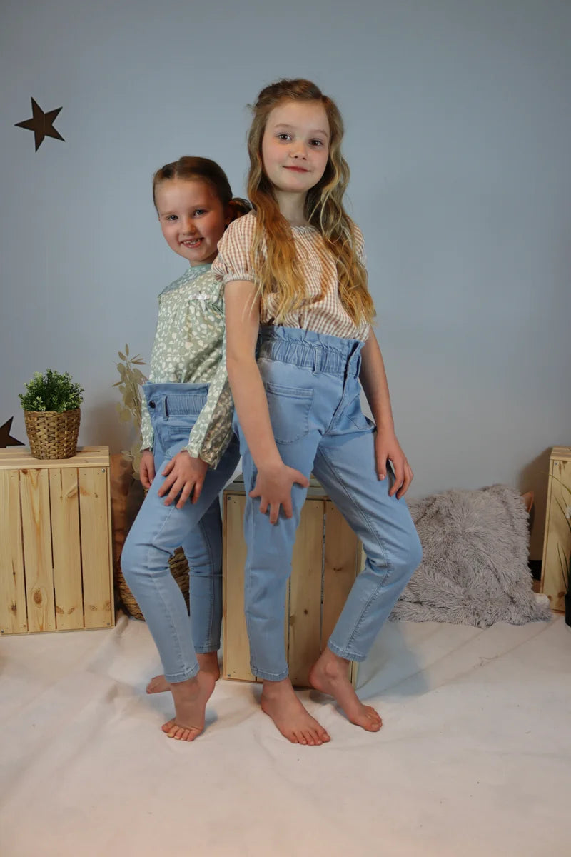 Sage And White Top With Bow And Frill Detail