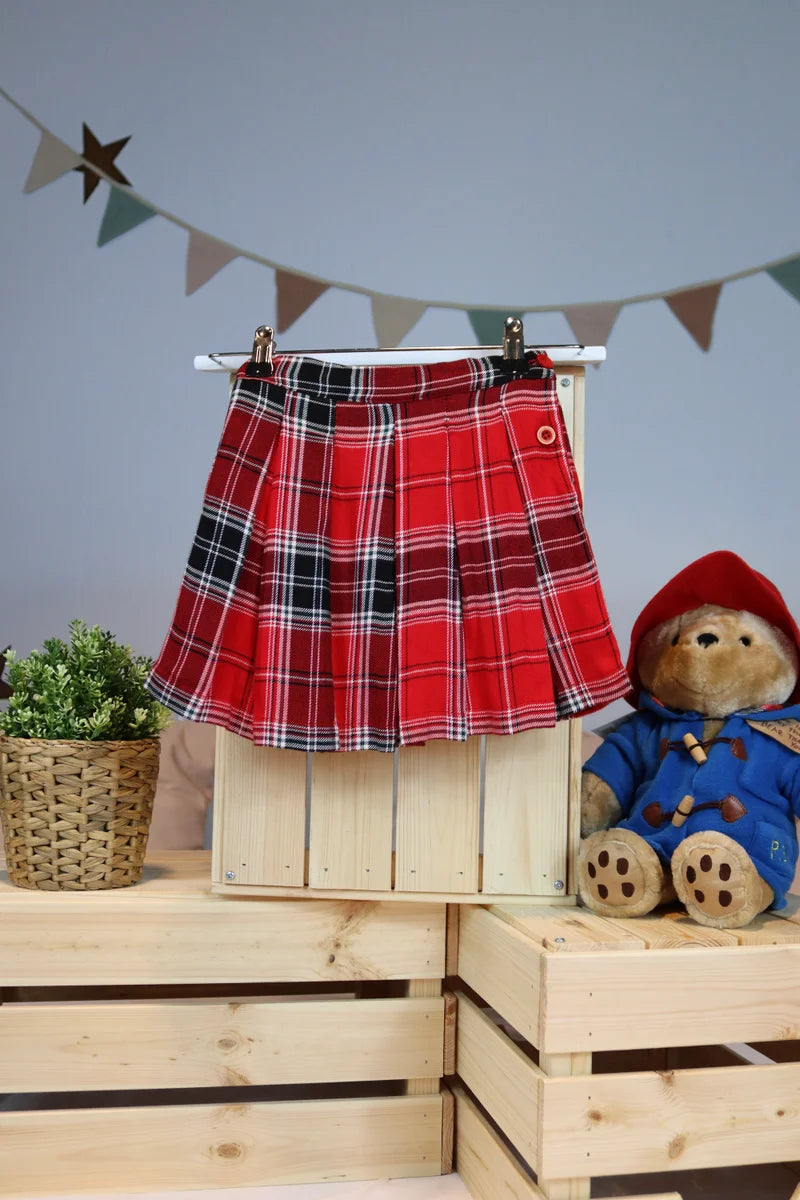 Tartan Pleated Skirt With Detachable Straps
