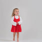 Velvet Pinafore Dress Set - Snow White And High Risk Red
