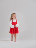Velvet Pinafore Dress Set - Snow White And High Risk Red