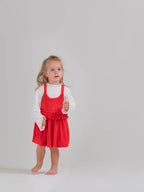 Velvet Pinafore Dress Set - Snow White And High Risk Red