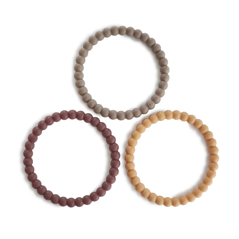 Mushie Silicone Pearl Teether Bracelets Berry/Marigold/Khaki