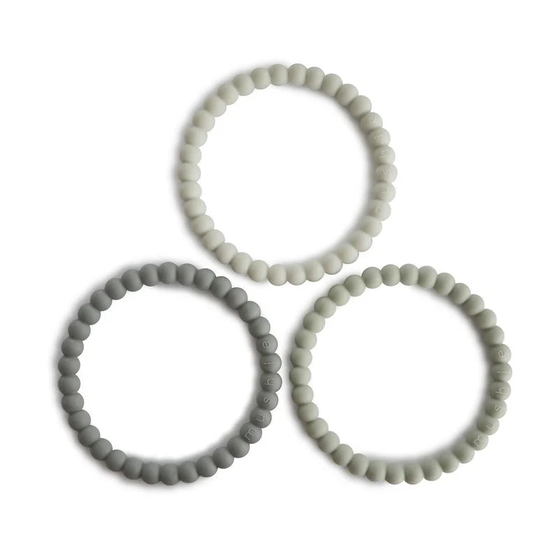 Mushie Silicone Pearl Teether Bracelets Green Tea/Cool Grey/Sea Salt