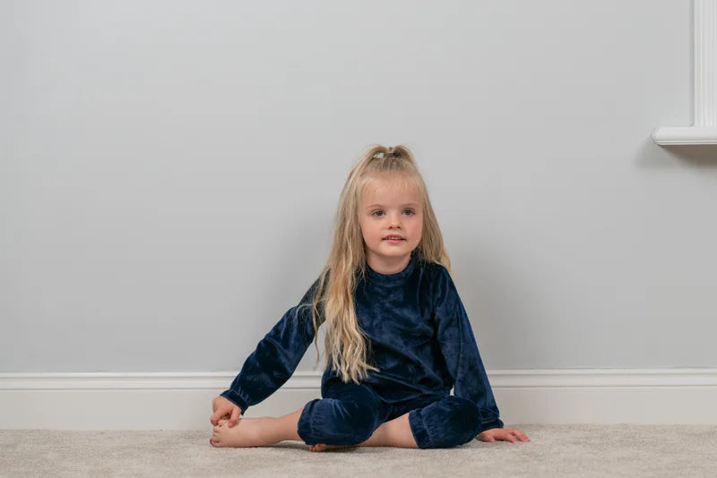 Velvet PP Collar Set Junior Girl Dress Blue