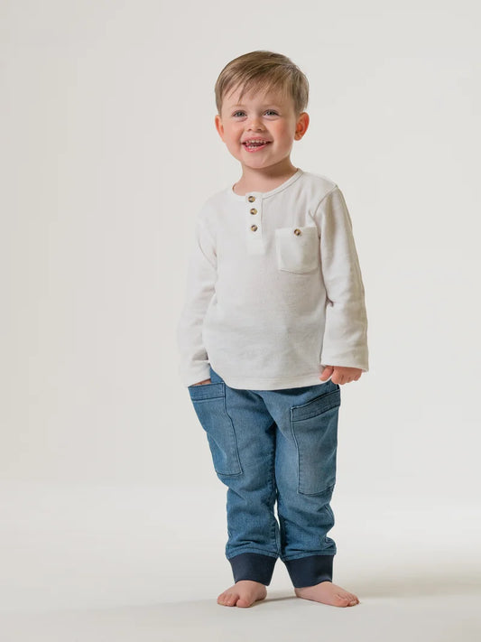 Boys Cream Button Detail Long Sleeve Top