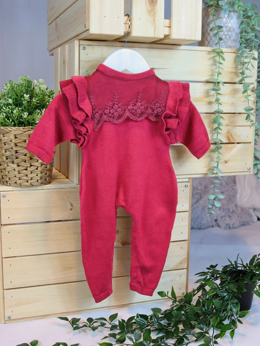 Knit Baby Girls Red Romper