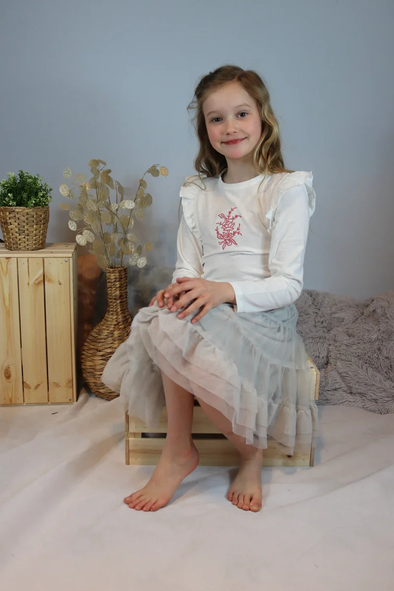 Winter White Girls top with Embroidered Detail