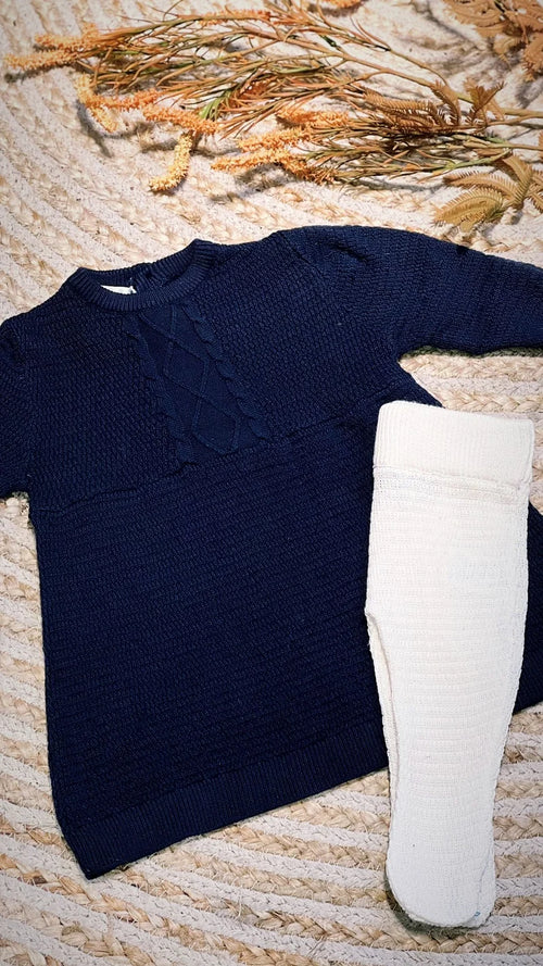 2 Piece Knit Dress Set Dress Blues And Snow White