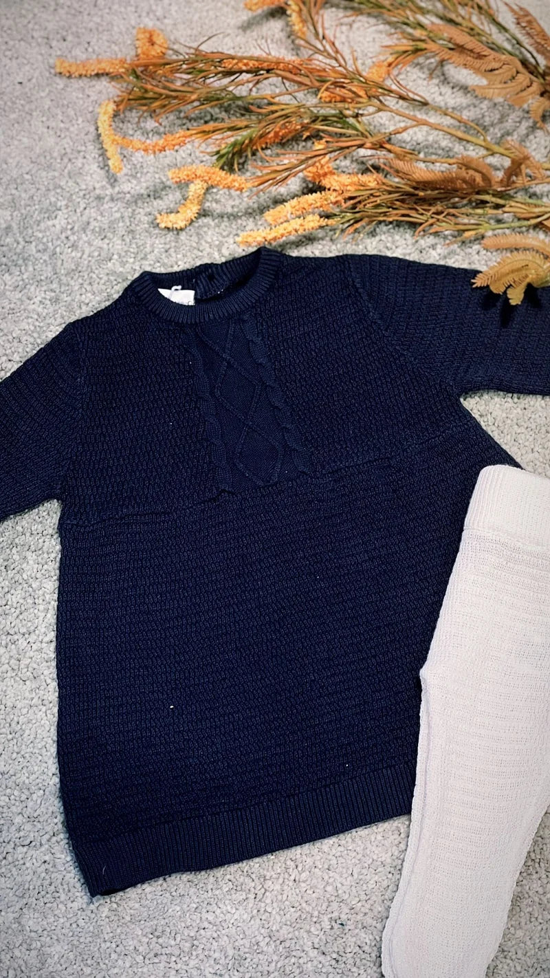 2 Piece Knit Dress Set Dress Blues And Snow White